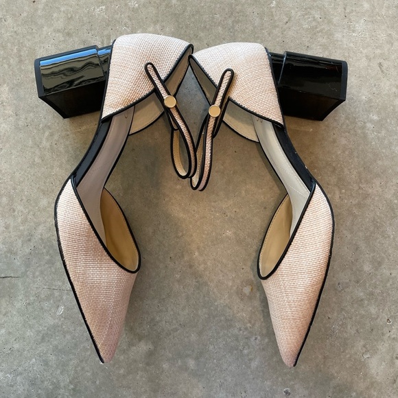 Franco Sarto Raffia Pointed Toe Slingback Block Heels Women’s 9 Neutral Shoes - Picture 5 of 8